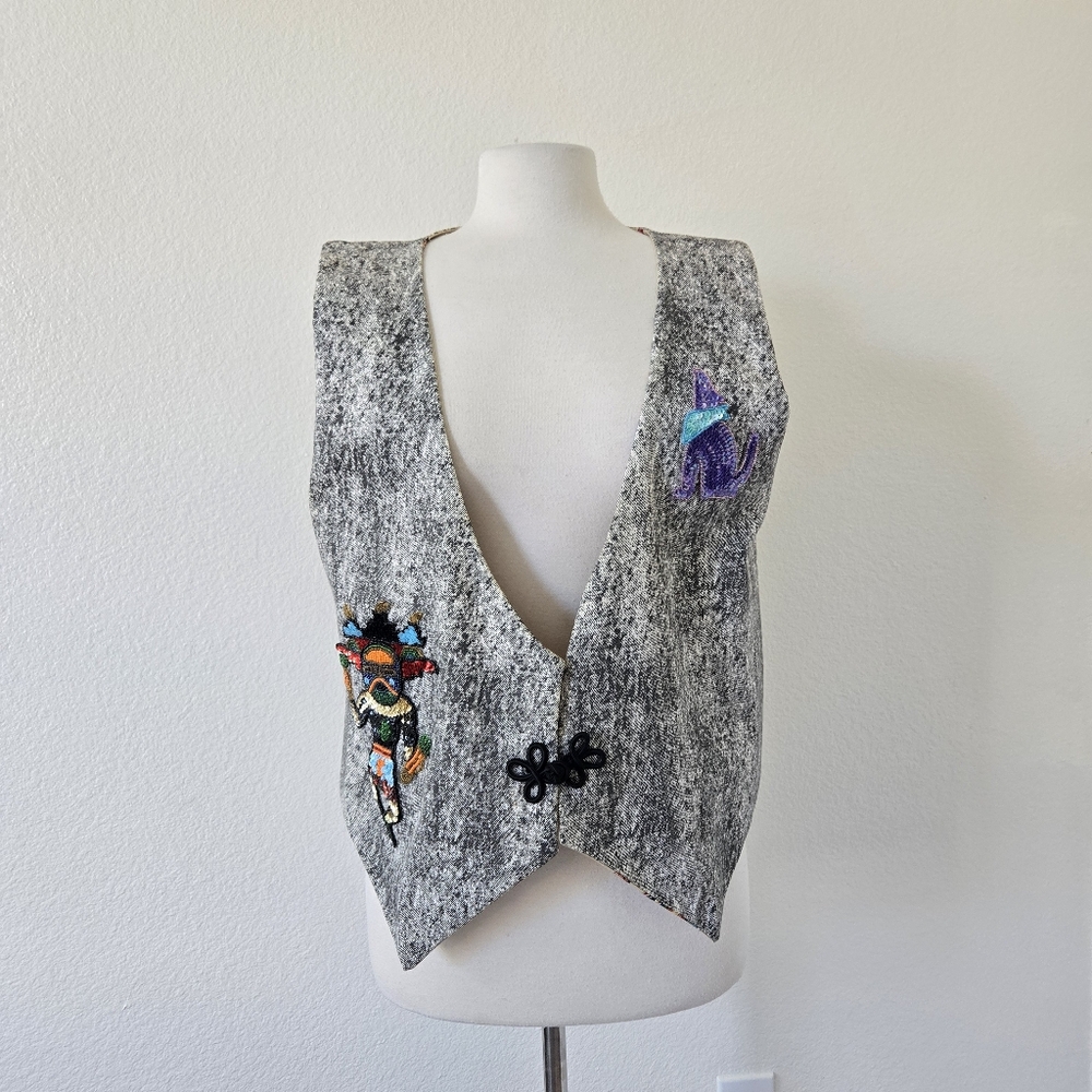 Homemade Womens Vest Embroidered Soutwest Style Tribal Design Patches size Large